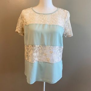 Forever 21 Blue Striped See Through Lace Blouse